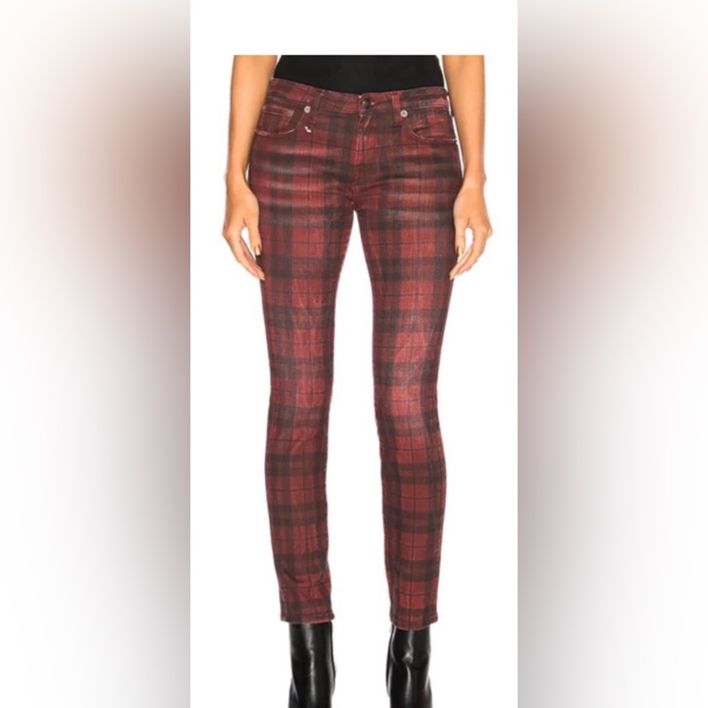 R13 Kate Tartan Skinny Jeans Red Plaid size 31